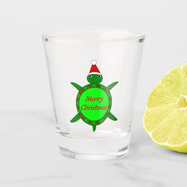 Cute Christmas Turtle with Flowery Shell Custom Shot Glass (Front)