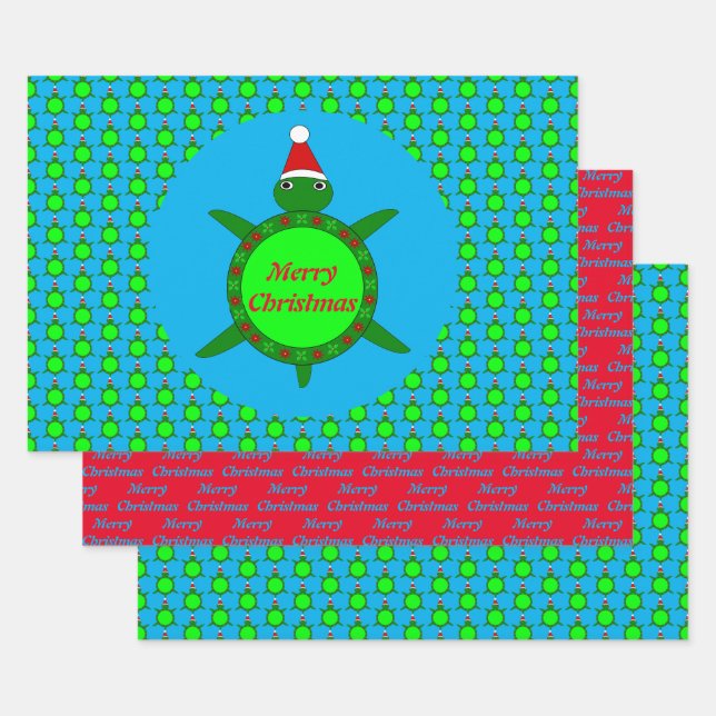 Cute Christmas Turtle with Flowery Shell Custom Wrapping Paper Sheet (Set)