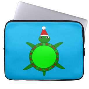Cute Christmas Turtle with Flowery Shell Laptop Sleeve