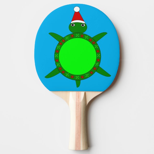 Cute Christmas Turtle with Flowery Shell Ping Pong Paddle (Front)
