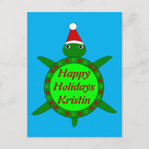Cute Christmas Turtle with Flowery Shell Postcard