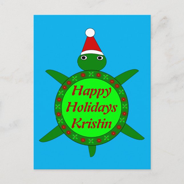 Cute Christmas Turtle with Flowery Shell Postcard (Front)
