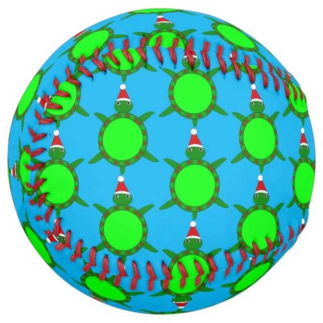 Cute Christmas Turtle with Flowery Shell Softball (Front Left)
