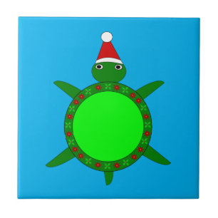 Cute Christmas Turtle with Flowery Shell Tile