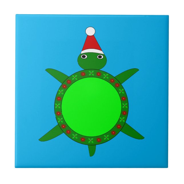 Cute Christmas Turtle with Flowery Shell Tile (Front)