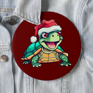 Cute Christmas Turtle With Santa Hat 6 Cm Round Badge
