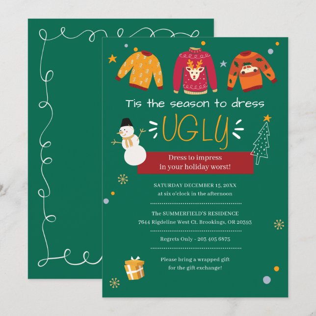 Cute Christmas Ugly Sweater Office Party Invitation (Front/Back)