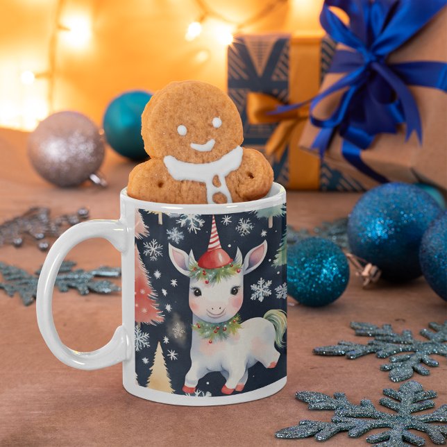 Cute Christmas Unicorn Custom Holiday Two-Tone Coffee Mug (Creator Uploaded)
