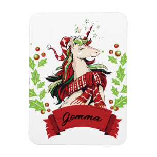 Cute Christmas Unicorn Custom Name      Magnet