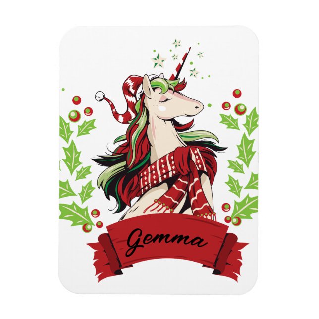 Cute Christmas Unicorn Custom Name      Magnet (Vertical)