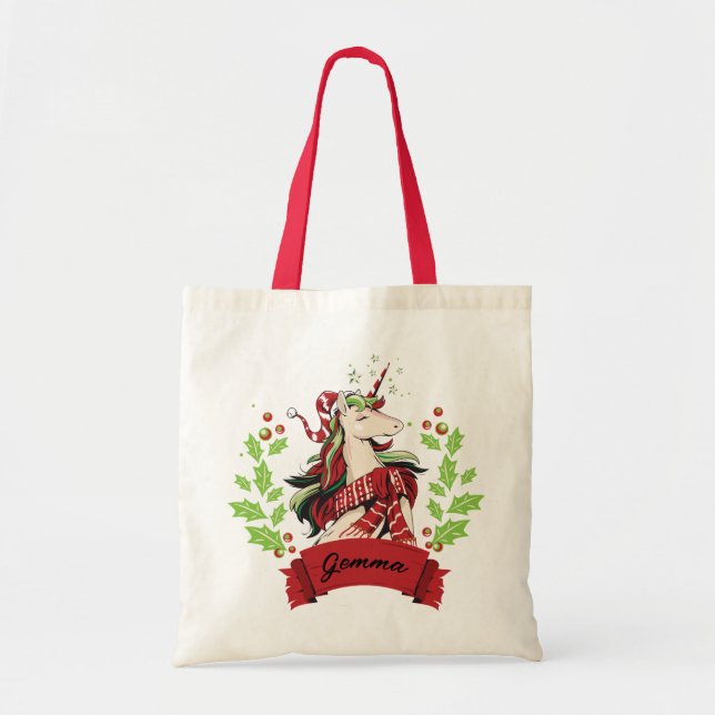 Cute Christmas Unicorn Custom Name       Tote Bag (Front)
