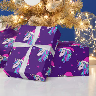 Cute Christmas unicorn in Santa hat Wrapping Paper