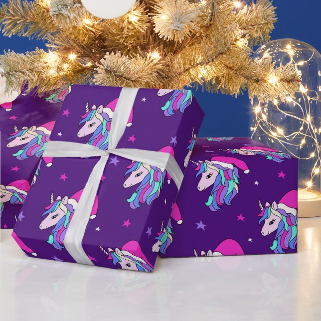 Cute Christmas unicorn in Santa hat Wrapping Paper (Holidays)