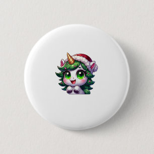 Cute Christmas Unicorn in Tree Costume Cartoon Tan 6 Cm Round Badge