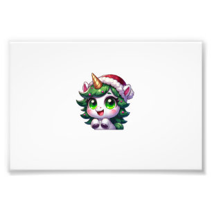Cute Christmas Unicorn in Tree Costume Cartoon Tan Photo Print