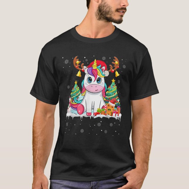 Cute Christmas Unicorn Reindeer Xmas Santa Hat Wom T-Shirt (Front)