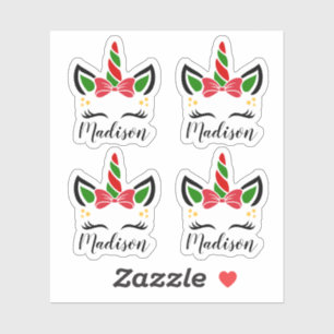 Cute Christmas Unicorn Stickers with Custom Name