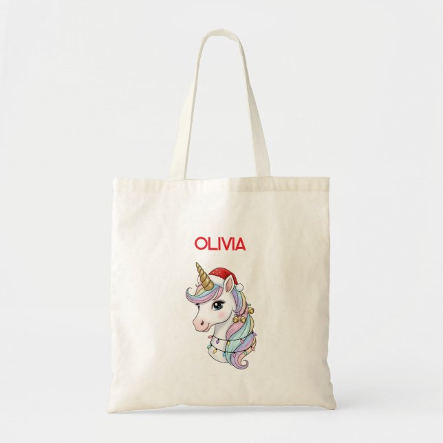 Cute Christmas Unicorn Tote Bag (Front)