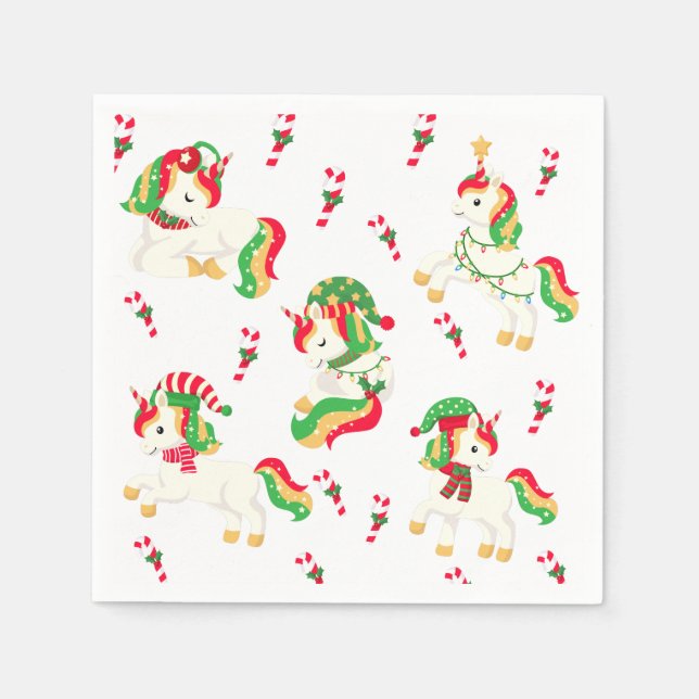 Cute Christmas Unicorns Festive Modern Girly Kids Napkin (Front)