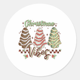 Cute Christmas Vibes Tree Cake Modern Holiday  Classic Round Sticker