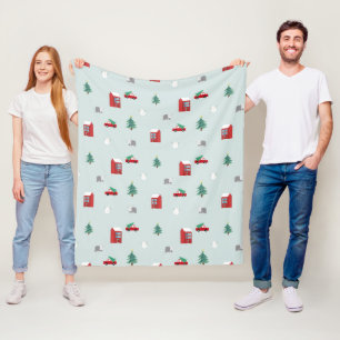 Cute Christmas Village Pattern Fleece Blanket