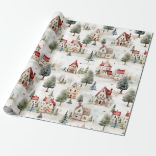 Cute Christmas Village Wrapping Paper