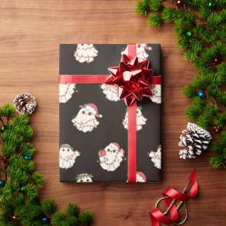 Cute Christmas Vintage Ghosts and Lights Wrapping Paper