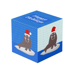 Cute Christmas Walrus and Snowflakes Custom Cube