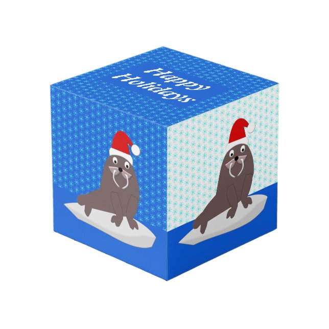 Cute Christmas Walrus and Snowflakes Custom Cube (Front Angled)