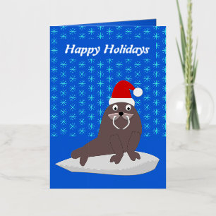 Cute Christmas Walrus and Snowflakes Custom Foil Greeting Card