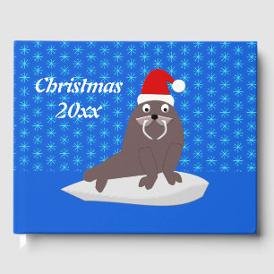 Cute Christmas Walrus and Snowflakes Custom Guest Book