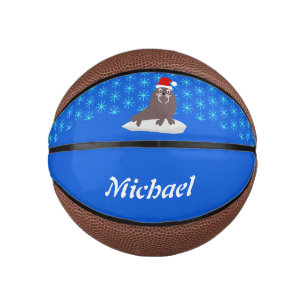 Cute Christmas Walrus and Snowflakes Mini Basketball