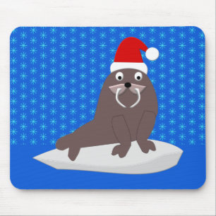 Cute Christmas Walrus and Snowflakes Mouse Mat