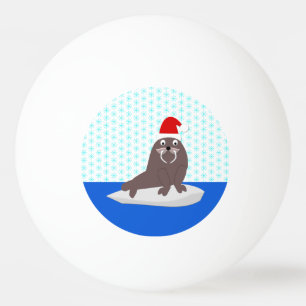 Cute Christmas Walrus and Snowflakes Ping Pong Ball