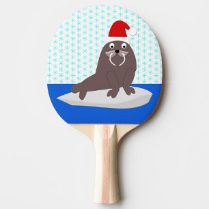 Cute Christmas Walrus and Snowflakes Ping Pong Paddle