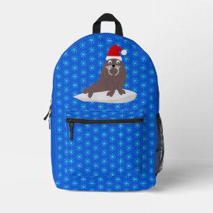 Cute Christmas Walrus and Snowflakes Printed Backpack