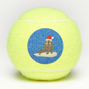 Cute Christmas Walrus and Snowflakes Tennis Balls