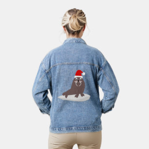 Cute Christmas Walrus Denim Jacket