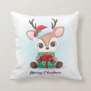 Cute Christmas Watercolor Deer Nursery Cushion
