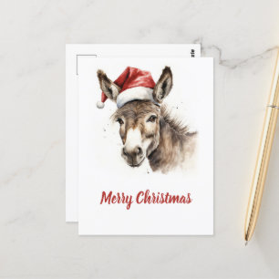 Cute Christmas Watercolor Donkey Postcard