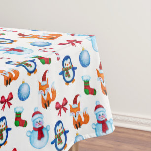 Cute Christmas Watercolor Illustration Pattern Tablecloth