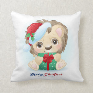 Cute Christmas Watercolor Lion Nursery Cushion