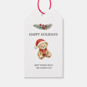 Cute Christmas Watercolor Red Teddy Bear Gift Tags