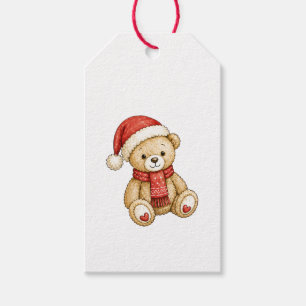 Cute Christmas Watercolor Red Teddy Bear Gift Tags