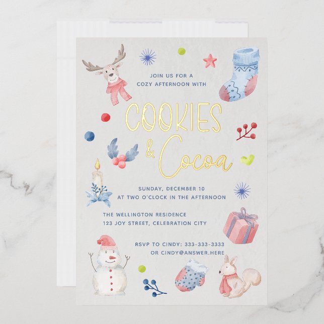 Cute Christmas Watercolor Script Cookies Cocoa Inv (Envelope)