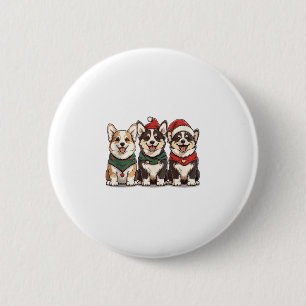 Cute Christmas Welsh Corgi Dogs Santa Puppy Holida 6 Cm Round Badge