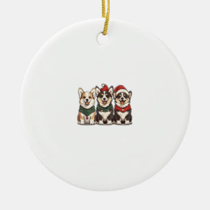 Cute Christmas Welsh Corgi Dogs Santa Puppy Holida Ceramic Tree Decoration
