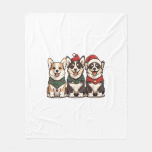 Cute Christmas Welsh Corgi Dogs Santa Puppy Holida Fleece Blanket