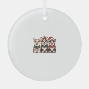 Cute Christmas Welsh Corgi Dogs Santa Puppy Holida Glass Tree Decoration