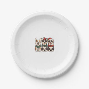 Cute Christmas Welsh Corgi Dogs Santa Puppy Holida Paper Plate